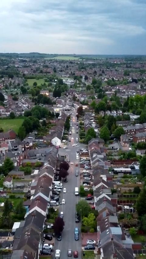 Drone shot over houses